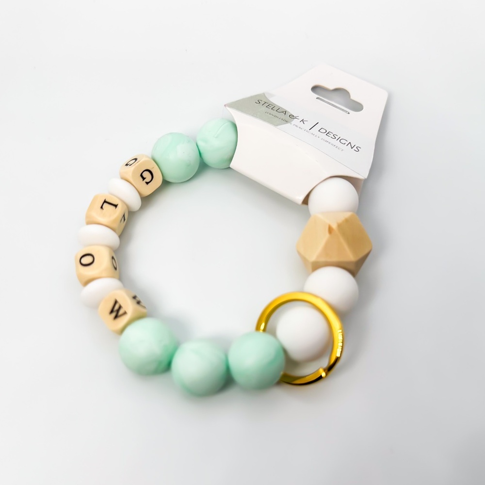 Silicone Beaded Keyring with Wooden Letters - Handmade